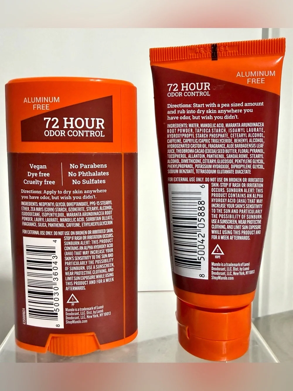 2 x MANDO Whole Body Deodorant BOURBON LEATHER Cream & Solid 72hr Odor Control
